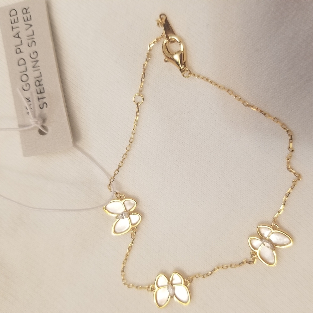 Rachel Zoe butterfly mother pearl sterling silver 18K gold plated bracelet